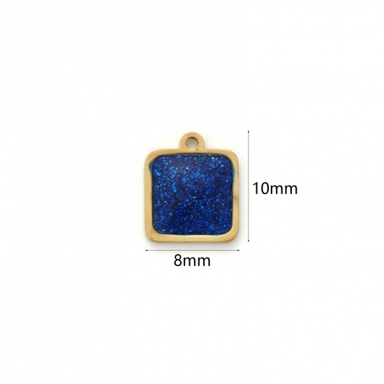 Imagen de 2 Unidades Recubrimiento al Vacío PVD Ecológico 304 Acero Inoxidable Geométrico Colgantes 18K Oro Real Chapado Azul Oscuro Esmalte Cuadrado Brillo 10mm x 8mm