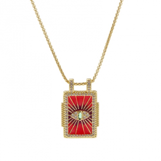 Bild von 1 Strang Umweltfreundlich Retro Ethnisch 18K Echtgold plattiert Hellrosa Messing Kreuz Gliederketten Rechteck Auge der Vorsehung/ Allsehendes Auge Emaille Anhänger Halskette Für Frauen Geschenk 45cm + 5cm lang