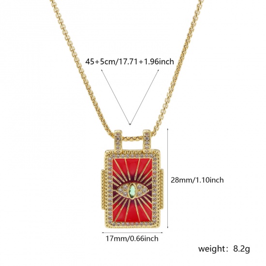 Bild von 1 Strang Umweltfreundlich Retro Ethnisch 18K Echtgold plattiert Hellrosa Messing Kreuz Gliederketten Rechteck Auge der Vorsehung/ Allsehendes Auge Emaille Anhänger Halskette Für Frauen Geschenk 45cm + 5cm lang