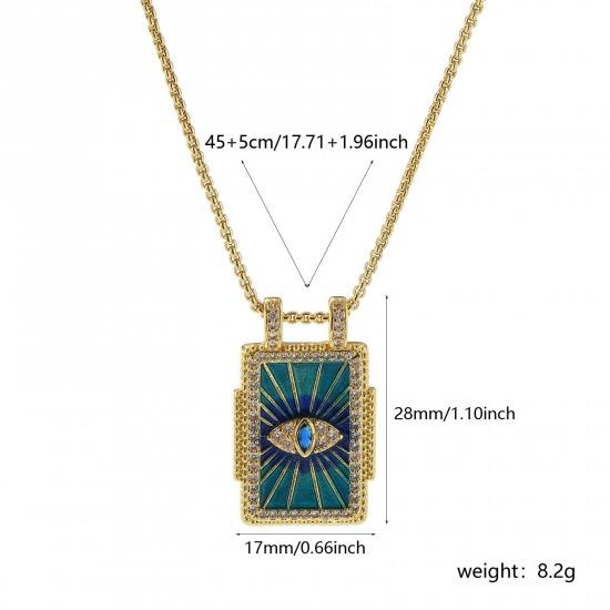 Bild von 1 Strang Umweltfreundlich Retro Ethnisch 18K Echtgold plattiert Dunkelblau Messing Kreuz Gliederketten Rechteck Auge der Vorsehung/ Allsehendes Auge Emaille Anhänger Halskette Für Frauen Geschenk 45cm + 5cm lang