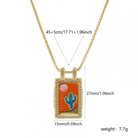 Picture of Eco-friendly Retro Ethnic 18K Real Gold Plated Multicolor Brass Link Cable Chain Rectangle Enamel Pendant Charm Necklace For Women Gift 45cm(17.7