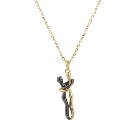 Bild von 1 Strang Umweltfreundlich Stilvoll Valentinstag 18K Echtgold plattiert Metallgrau Messing Kreuz Gliederketten Liebespaar 3D Anhänger Halskette Unisex Geschenk 46cm + 6cm lang