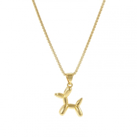 1 Piece Eco-friendly Stylish Cute 18K Real Gold Plated Brass Link Cable Chain Balloon Dog 3D Pendant Charm Necklace Unisex Gift 45cm(17.7") + 5cm(2") long