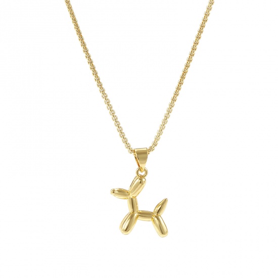 Bild von 1 Strang Umweltfreundlich Stilvoll Niedlich 18K Echtgold plattiert Messing Kreuz Gliederketten Ballon Hund 3D Anhänger Halskette Unisex Geschenk 45cm + 5cm lang