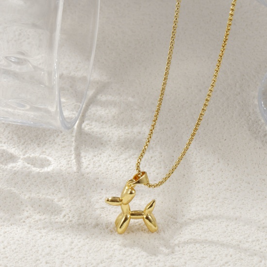 Bild von 1 Strang Umweltfreundlich Stilvoll Niedlich 18K Echtgold plattiert Messing Kreuz Gliederketten Ballon Hund 3D Anhänger Halskette Unisex Geschenk 45cm + 5cm lang