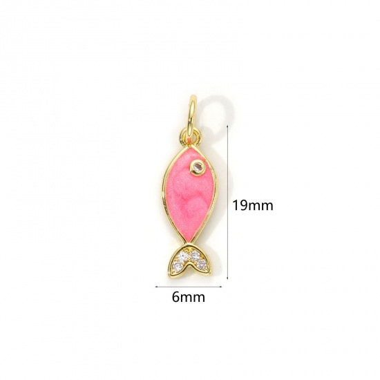 Imagen de 1 Unidad Respetuoso del Medio Ambiente Latón Joyería del océano Colgantes 18K Oro Real Chapado Rosado Esmalte Pez Perlado Claro Circón Artificial 19mm x 6mm