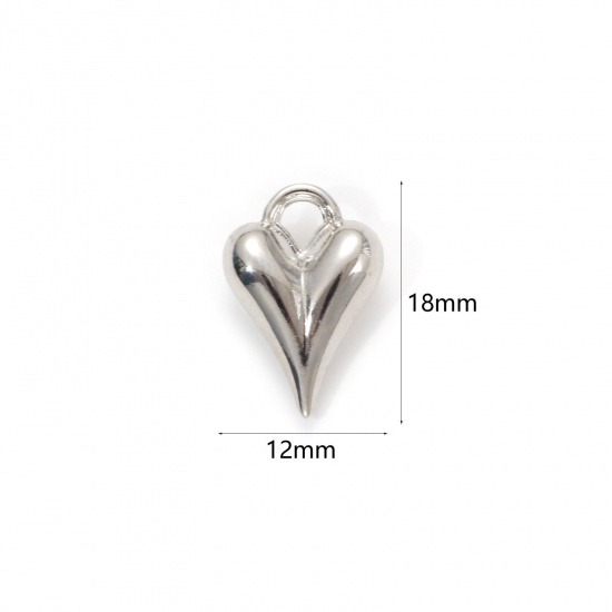 Bild von 1 Stück Umweltfreundlich Messing Valentinstag Charms Echt Platin plattiert Herz 3D 18mm x 12mm