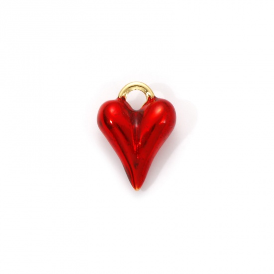 Bild von 1 Stück Umweltfreundlich Messing Valentinstag Charms 18K Echtgold plattiert Rot Emaille Herz 3D 18mm x 13mm