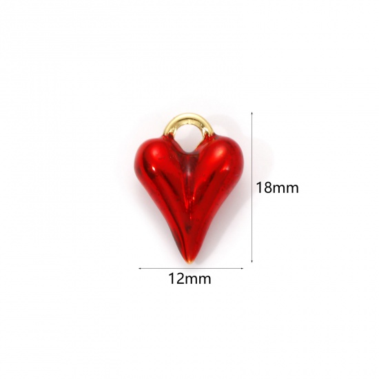 Bild von 1 Stück Umweltfreundlich Messing Valentinstag Charms 18K Echtgold plattiert Rot Emaille Herz 3D 18mm x 13mm
