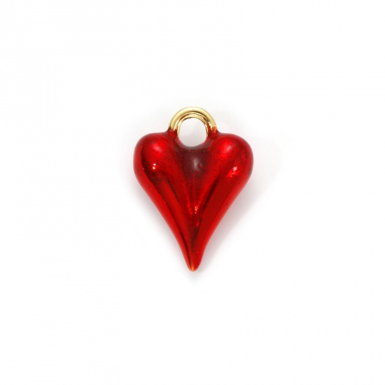Bild von 1 Stück Umweltfreundlich Messing Valentinstag Charms 18K Echtgold plattiert Rot Emaille Herz 3D 21mm x 16mm