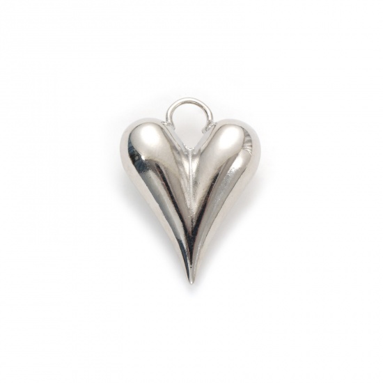Bild von 1 Stück Umweltfreundlich Messing Valentinstag Charms Echt Platin plattiert Herz 3D 28mm x 20mm