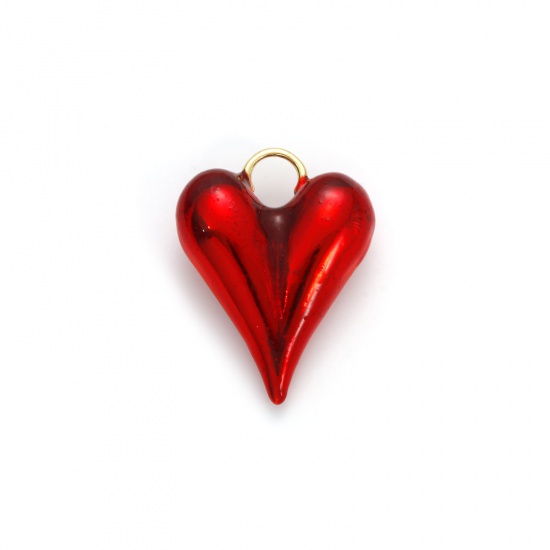 Bild von 1 Stück Umweltfreundlich Messing Valentinstag Charms 18K Echtgold plattiert Rot Emaille Herz 3D 28mm x 21mm