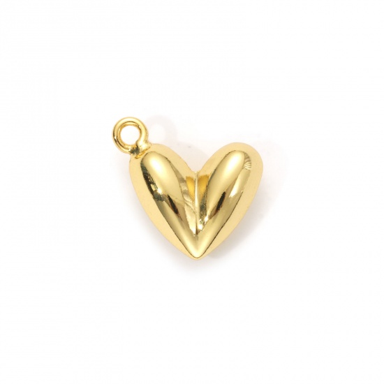 Bild von 2 Stück Umweltfreundlich Messing Valentinstag Charms 18K Echtgold plattiert Herz 3D 17mm x 17mm