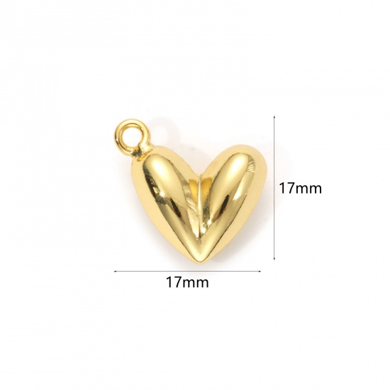 Bild von 2 Stück Umweltfreundlich Messing Valentinstag Charms 18K Echtgold plattiert Herz 3D 17mm x 17mm