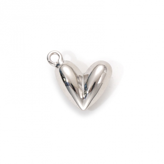 Bild von 2 Stück Umweltfreundlich Messing Valentinstag Charms Echt Platin plattiert Herz 3D 17mm x 17mm