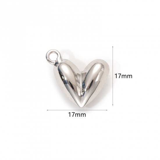 Bild von 2 Stück Umweltfreundlich Messing Valentinstag Charms Echt Platin plattiert Herz 3D 17mm x 17mm