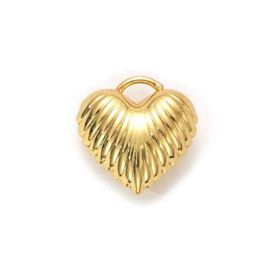 Bild von 2 Stück Umweltfreundlich Messing Valentinstag Charms 18K Echtgold plattiert Herz Streifen 3D 21mm x 20mm