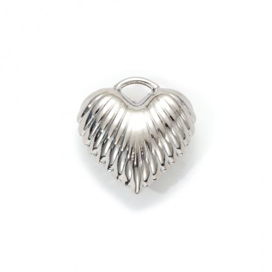 Bild von 2 Stück Umweltfreundlich Messing Valentinstag Charms Echt Platin plattiert Herz Streifen 3D 21mm x 20mm
