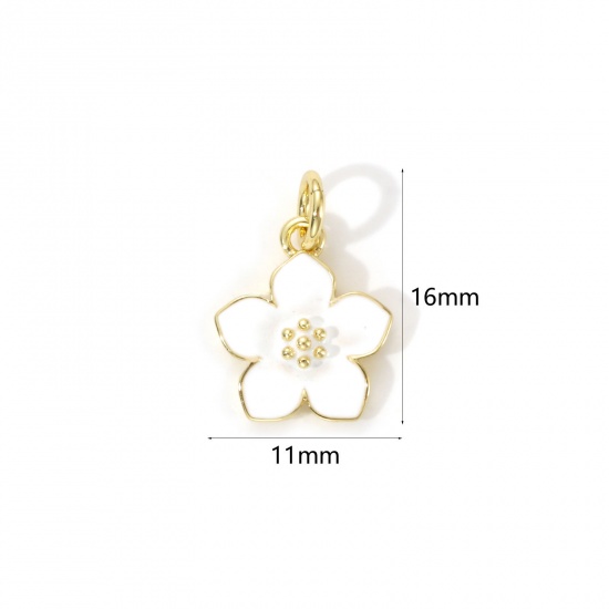 Bild von 2 Stück Umweltfreundlich Messing Charms 18K Echtgold plattiert Weiß Emaille Blumen 16mm x 11mm