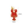 Picture of 1 Piece Eco-friendly Brass Ocean Jewelry Charms 18K Real Gold Plated Red Enamel Lobster 3D 24mm x 10mm
