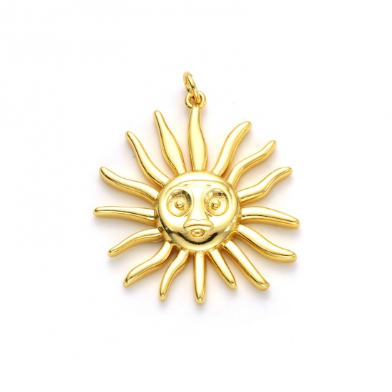 Picture of 1 Piece Eco-friendly Brass Galaxy Pendants 18K Real Gold Plated Sun Smile 3.6cm x 3cm
