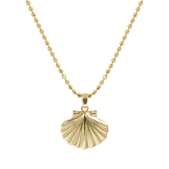 Bild von 18K Echtgold plattiert Kugelkette Kette Muschel Anhänger Halskette, Messing 45cm + 5cm, Für Frauen, Stilvoll Ozean Schmuck Geschenk, Umweltfreundlich, 1 Strang