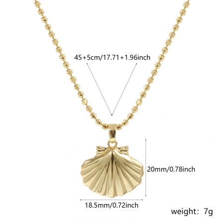 Picture of 18K Real Gold Plated Ball Chain Shell Pendant Charm Necklace, Brass 45cm(17.7") + 5cm(2"), For Women, Stylish Ocean Jewelry Gift, Eco-friendly, 1 Piece