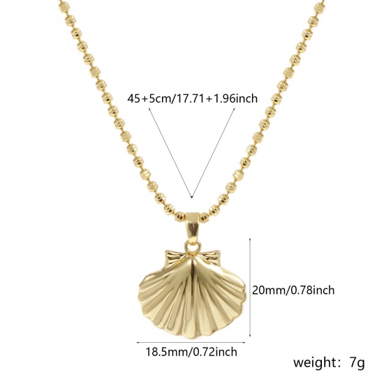 Bild von 18K Echtgold plattiert Kugelkette Kette Muschel Anhänger Halskette, Messing 45cm + 5cm, Für Frauen, Stilvoll Ozean Schmuck Geschenk, Umweltfreundlich, 1 Strang