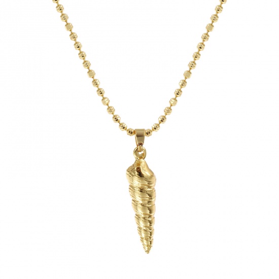 Bild von 18K Echtgold plattiert Kugelkette Kette Strandschnecke Anhänger Halskette, Messing 45cm + 5cm, Für Frauen, 3D, Stilvoll Ozean Schmuck Geschenk, Umweltfreundlich, 1 Strang