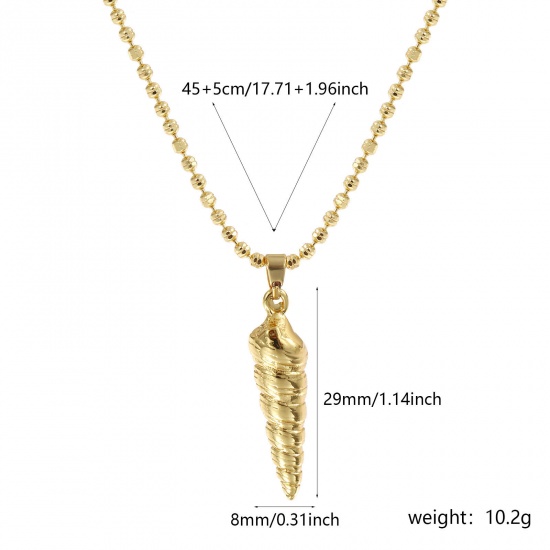 Bild von 18K Echtgold plattiert Kugelkette Kette Strandschnecke Anhänger Halskette, Messing 45cm + 5cm, Für Frauen, 3D, Stilvoll Ozean Schmuck Geschenk, Umweltfreundlich, 1 Strang