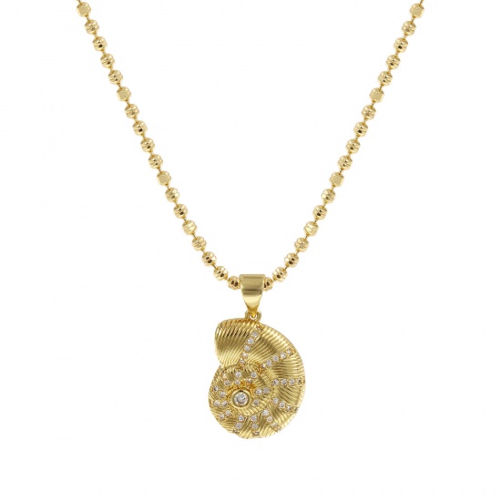 Bild von 18K Echtgold plattiert Kugelkette Kette Strandschnecke Anhänger Halskette, Messing 45cm + 5cm, Für Frauen, Klar Zirkonia Stilvoll Ozean Schmuck Geschenk, Umweltfreundlich, 1 Strang