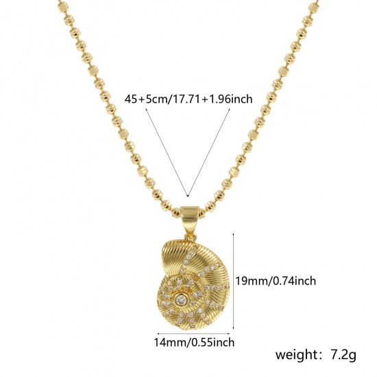 Bild von 18K Echtgold plattiert Kugelkette Kette Strandschnecke Anhänger Halskette, Messing 45cm + 5cm, Für Frauen, Klar Zirkonia Stilvoll Ozean Schmuck Geschenk, Umweltfreundlich, 1 Strang