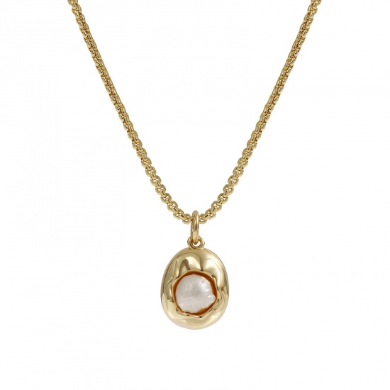 Bild von 1 Piece Eco-friendly Stylish 18K Real Gold Plated White Brass Link Cable Chain Irregular Acrylic Imitation Pearl Pendant Charm Necklace For Women Gift 45cm(17.7") + 5cm(2") long