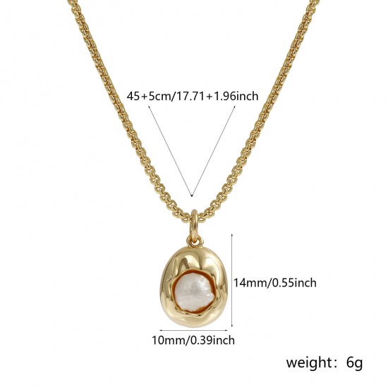 Bild von 1 Piece Eco-friendly Stylish 18K Real Gold Plated White Brass Link Cable Chain Irregular Acrylic Imitation Pearl Pendant Charm Necklace For Women Gift 45cm(17.7") + 5cm(2") long