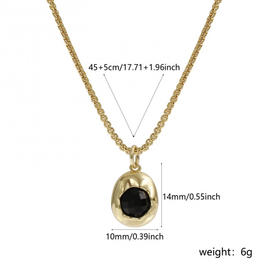 Bild von 1 Piece Eco-friendly Stylish 18K Real Gold Plated Black Brass Link Cable Chain Irregular Acrylic Imitation Pearl Pendant Charm Necklace For Women Gift 45cm(17.7") + 5cm(2") long