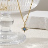 Picture of 1 Piece Eco-friendly Exquisite Galaxy 18K Real Gold Plated Dark Blue Brass & Cubic Zirconia Curb Link Chain Star Pendant Charm Necklace For Women Gift 45cm(17.7") + 5cm(2") long
