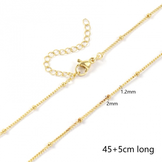 Bild von 2 PCs Eco-friendly Brass Curb Link Chain Necklace 18K Real Gold Plated 45cm(17.7") + 5cm(2") long, Chain Size: 1.2mm