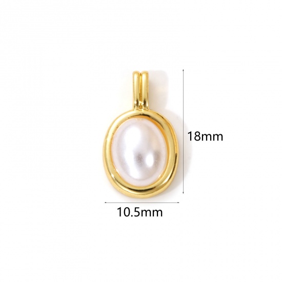 Imagen de 1 Unidad Latón Colgantes Chapado en Oro de 18K Blanco Óvalo Acrílico Imitación de Perla 18mm x 10.5mm