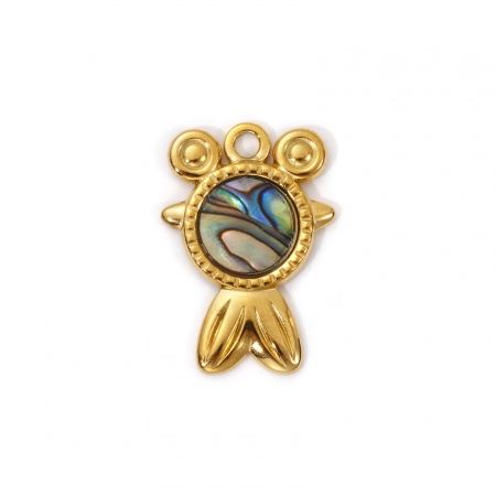Picture of 2 PCs Eco-friendly PVD Vacuum Plating Waterproof Anti-Tarnish Hypoallergenic 304 Stainless Steel & Natural Shell Ocean Jewelry Charms 18K Real Gold Plated Multicolor Goldfish 26mm x 18mm