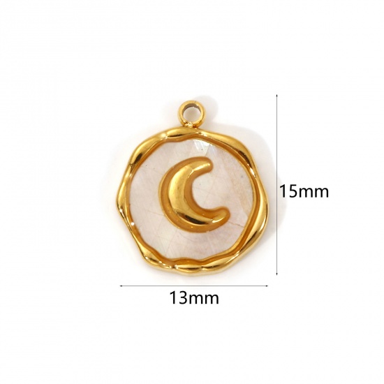 Imagen de 2 PCs Eco-friendly PVD Vacuum Plating 304 Stainless Steel & Natural Shell Galaxy Charms 18K Real Gold Plated White Irregular Moon 15mm x 13mm