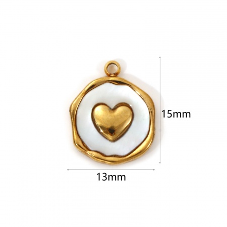 Picture of 2 PCs Eco-friendly PVD Vacuum Plating Waterproof Anti-Tarnish Hypoallergenic 304 Stainless Steel & Natural Shell Valentine's Day Charms 18K Real Gold Plated White Irregular Heart 15mm x 13mm