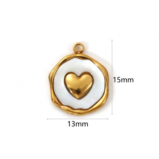 Imagen de 2 PCs Eco-friendly PVD Vacuum Plating 304 Stainless Steel & Natural Shell Valentine's Day Charms 18K Real Gold Plated White Irregular Heart 15mm x 13mm