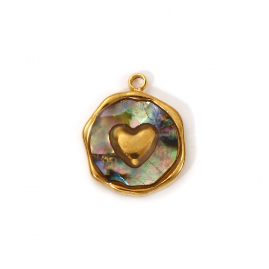 Imagen de 2 PCs Eco-friendly PVD Vacuum Plating 304 Stainless Steel & Natural Shell Valentine's Day Charms 18K Real Gold Plated Multicolor Irregular Heart 15mm x 13mm