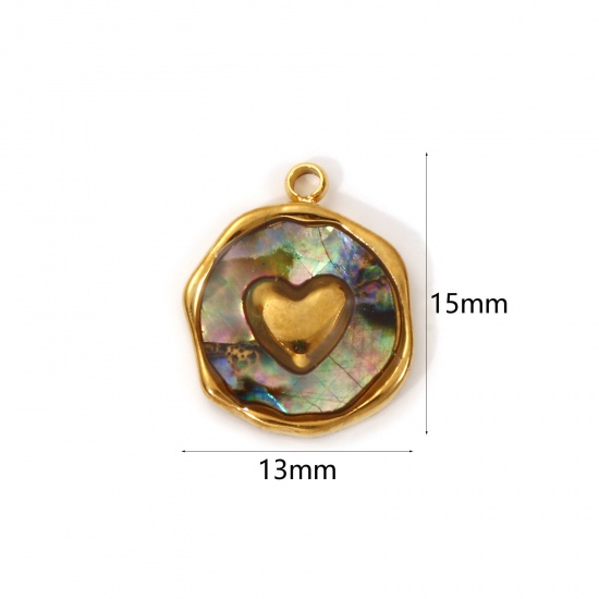 Imagen de 2 PCs Eco-friendly PVD Vacuum Plating 304 Stainless Steel & Natural Shell Valentine's Day Charms 18K Real Gold Plated Multicolor Irregular Heart 15mm x 13mm