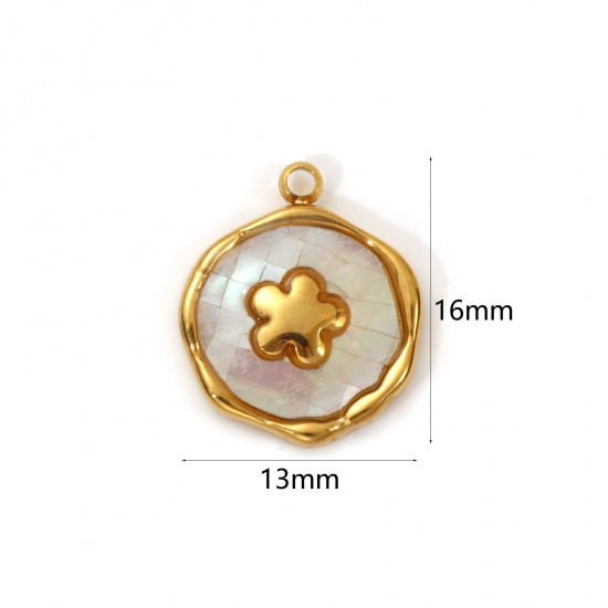 Imagen de 2 PCs Eco-friendly PVD Vacuum Plating 304 Stainless Steel & Natural Shell Flora Collection Charms 18K Real Gold Plated White Irregular Flower 16mm x 13mm