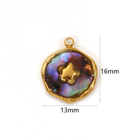 Imagen de 2 PCs Eco-friendly PVD Vacuum Plating 304 Stainless Steel & Natural Shell Flora Collection Charms 18K Real Gold Plated Multicolor Irregular Flower 16mm x 13mm