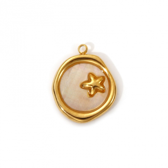 1 Piece Eco-friendly PVD Vacuum Plating 304 Stainless Steel & Natural Shell Ocean Jewelry Charms 18K Real Gold Plated Creamy-White Irregular Star Fish 19mm x 15.5mm の画像