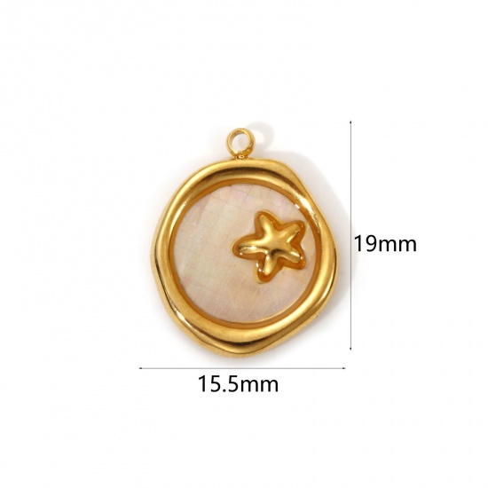 1 Piece Eco-friendly PVD Vacuum Plating 304 Stainless Steel & Natural Shell Ocean Jewelry Charms 18K Real Gold Plated Creamy-White Irregular Star Fish 19mm x 15.5mm の画像