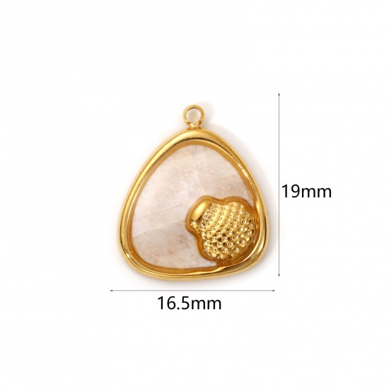 1 Piece Eco-friendly PVD Vacuum Plating 304 Stainless Steel & Natural Shell Charms 18K Real Gold Plated Creamy-White Triangle Shell 19mm x 16.5mm の画像