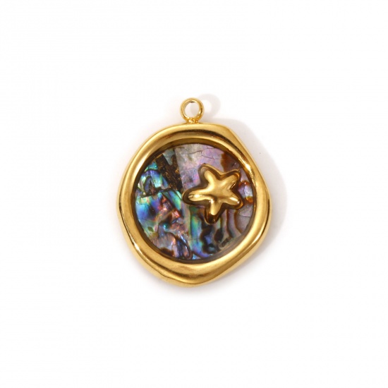 1 Piece Eco-friendly PVD Vacuum Plating 304 Stainless Steel & Natural Shell Ocean Jewelry Charms 18K Real Gold Plated Multicolor Irregular Star Fish 19mm x 15.5mm の画像